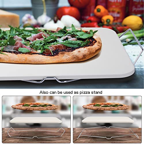 Pizza Stone For Oven And Grill, Rectangle Baking Stone 15 X 12 Inch With Free Pizza Cutter & Detachable Serving Rack, Safe Ceramic Cooking Stone For Crisp Crust Pizza Bread Cookie And More #TOP4