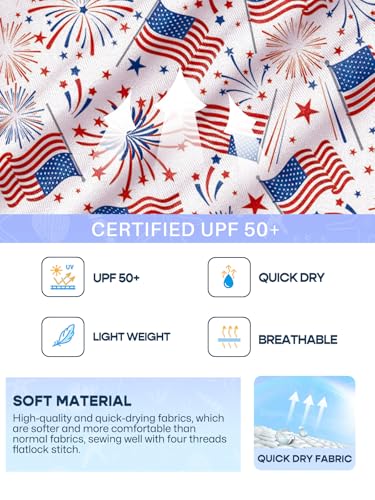 Image of BesserBay Girls 4th of July Elastic Waist Beach Swim Shorts American Flag Trunks with Pockets 5-14 Years