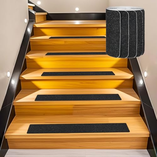 Image of M METERXITY 10-Pack Anti Slip Traction Tape 24 inch x 4 inch Best Grit Outdoor Non-Skid Tape High Traction Friction Abrasive Adhesive for Indoor /Outdoor Stairs Step [Black]
