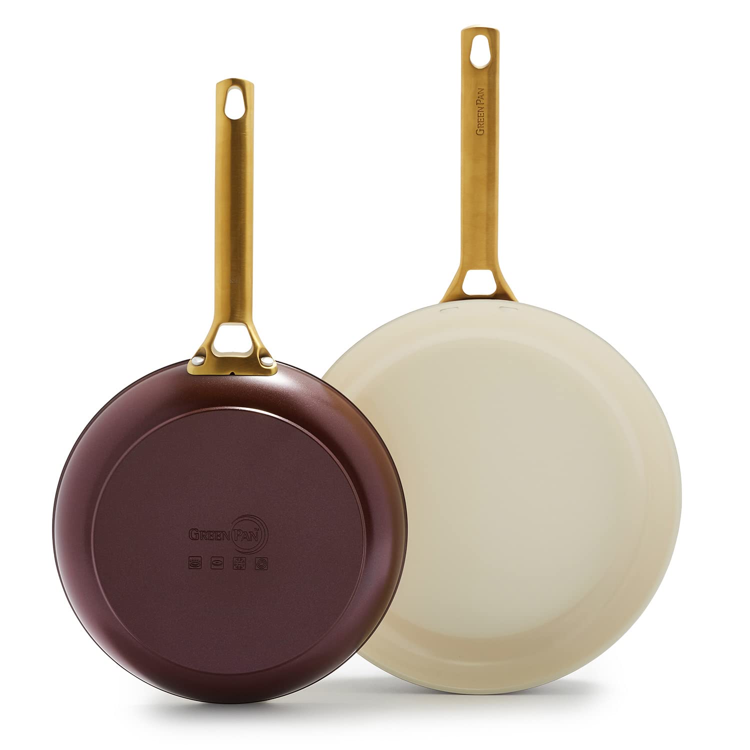 GreenPan Reserve Hard Anodized Healthy Ceramic Nonstick 10" and 12" Frying Pan Skillet Set, Gold Handle, PFAS-Free, Dishwasher Safe, Oven Safe, Merlot Purple