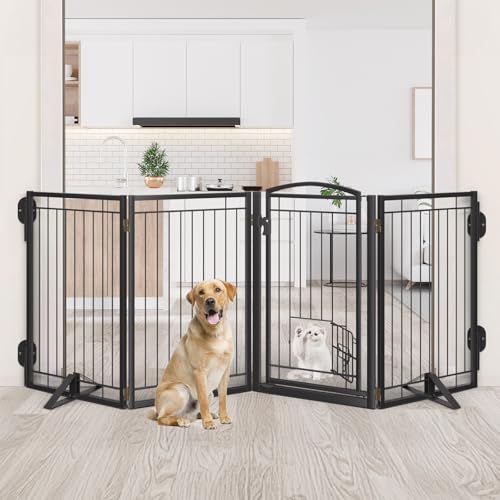 Metal Free Standing Dog Gate with Cat Door for Indoor/Outdoor,80