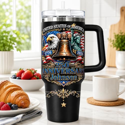 Image of Personalized 250th Anniversary Of America Tumbler - Custom Patriotic USA Flag 1776-2026 Gifts - US Eagle Freedom Tumbler 40oz A19 - American Flag Independence Celebration Gifts For Men, Women