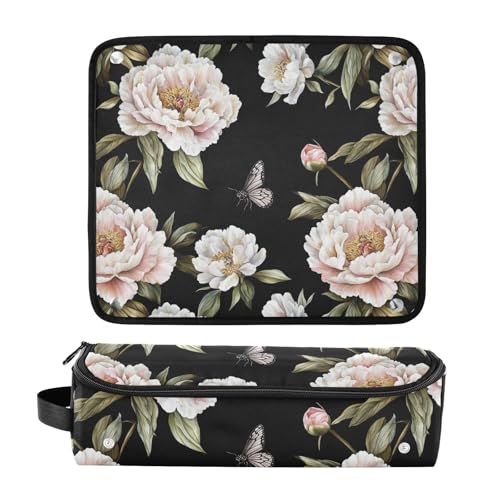 Chic Peonies Black 2-en-1 Estuche de Viaje para Rizadores con Tapete Resistente al Calor y Doble Capa para Plancha, Secador y Organizador de Accesorios para el Cabello miniatura 3