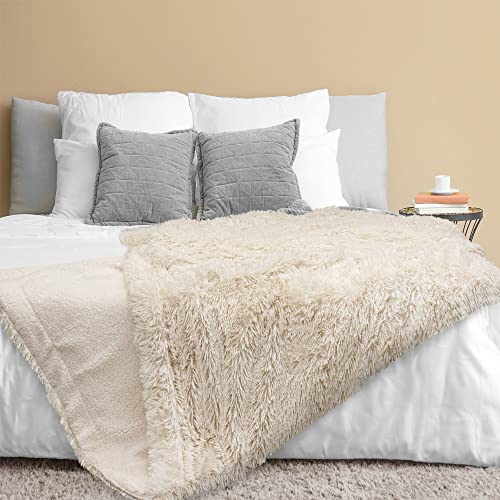 Pavilia Soft Fluffy Faux Fur Throw Blanket, Twin Cream Beige Ivory, Shaggy Furry Warm Sherpa Blanket Fleece Throw For Bed, Sofa, Couch, Decorative Fuzzy Plush Comfy Thick Throw Blanket, 60X80 Inches #TOP1