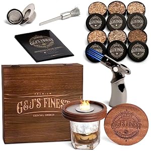 Cocktail Smoker Kit with Torch, 6 Flavors Wood Chips & Wooden Gift Box – Old Fashioned Smoker Kit, Drink Smoker Infuser Kit, Bourbon Whiskey Smoker Kit, Birthday Anniversary Unique Gifts for Men,Boyfriend, Husband, Father & Son(NO BUTANE)
