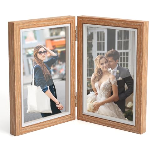 DAWRIS Cadre Photo Double Pliable 10x15cm Bois Salon Bureau Cadeau Mariage
