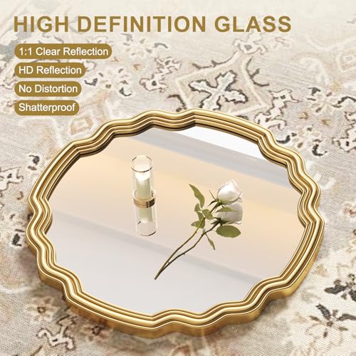 CozyDH Gold Scalloped Circle Wall Mirror - 26" Round Boho Wavy Decorative Accent Mirror with Durable Deep Frame Wall Art for Bathroom Entryway Fireplace Living Room Bedroom Hallway Vanity — view 3