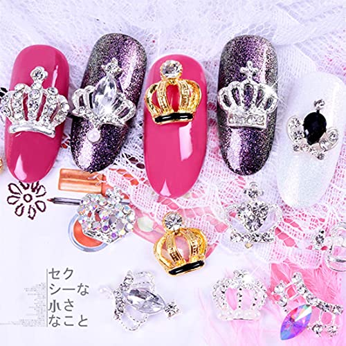 Edittime Charms Metal Alloy Silver Gold 3D Nail Art Bow Crown Elk Butterfly Rhinestone Crystal Diamonds Nail Studs Manicure Jewelry For Crafts Diy Nail Art Tip (Crown) #TOP7