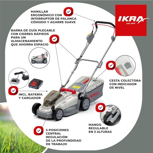 Cortacésped de batería para jardín sin gasolina IKRA con kit mulching y 2 baterías 7