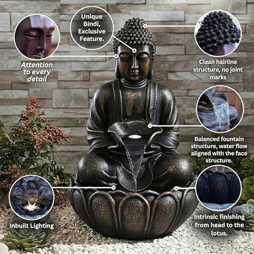 Image of Swarnhouse Decorative Water Fountain with LED Light, 2 Feet, Indoor Tabletop Waterfall for Home Office Garden (Jarkan)