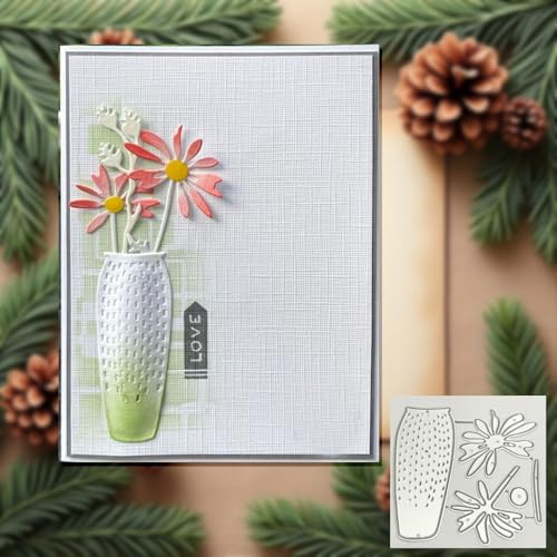 Lapoo 3D Backgrounds Frame Metal Cutting Die for Scrapbooking, New Cutting Dies DIY Album Card Making Decor Paper Craft Metal Die Cuts Party Wedding Decorations (Chrysanthemum Vase 2.7 x 2.7 in)