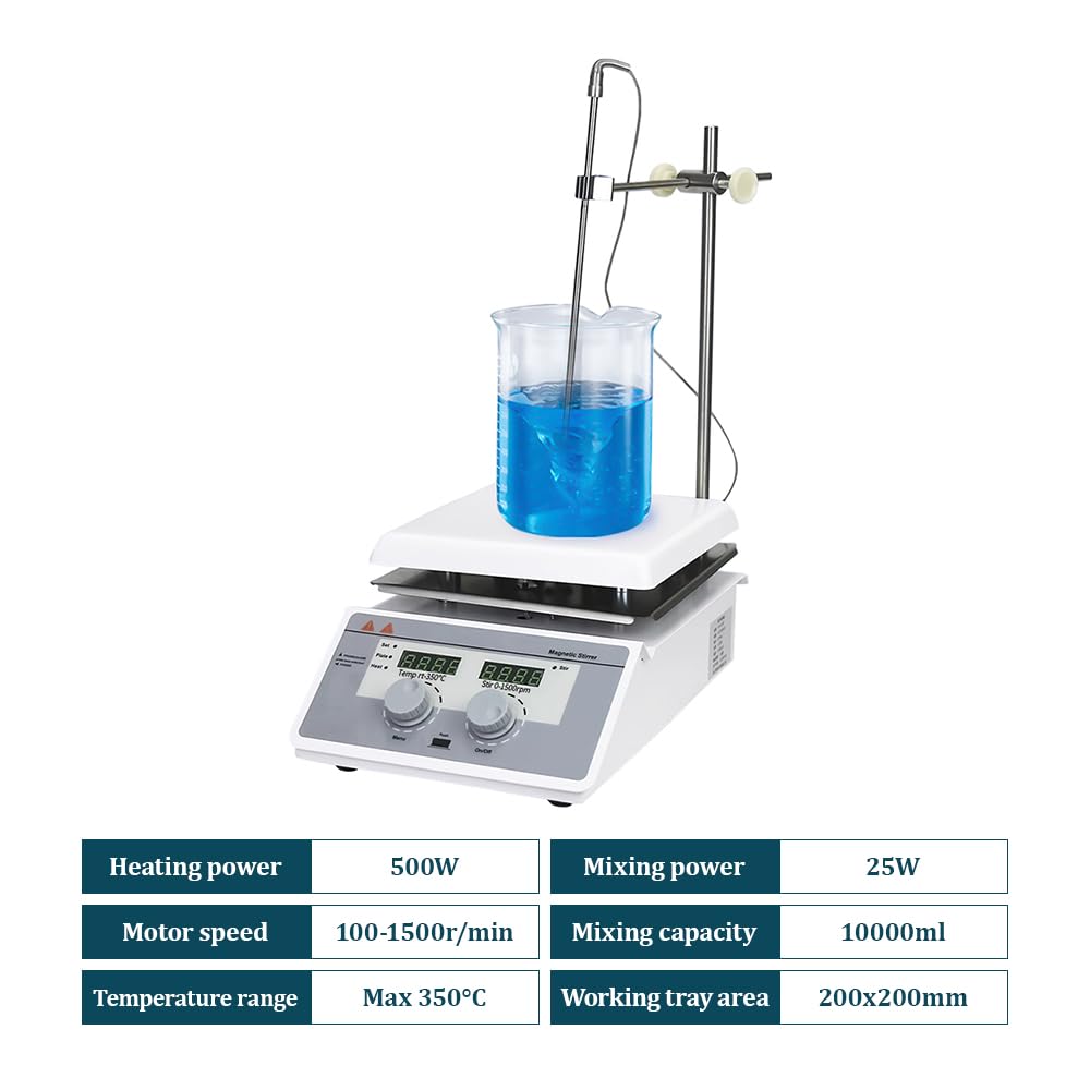 Labor Magnetrührer Heizplatte 0~1500rpm 350°C Magnetmischer Mixer Heizung Kontrolle Digitalanzeige Rührart mit Sensor