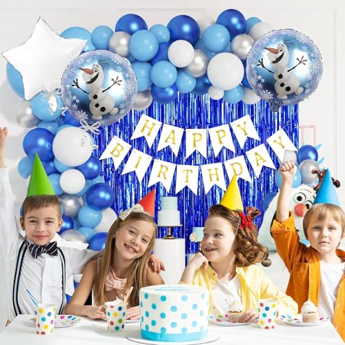 Image of Rozi Decoration Olaf Theme Birthday Decoration Items Set of 47 Pcs Cartoon Birthday Theme Decoration for Girls | Cartoon Olaf Birthday Decoration for Boys | Olaf Balloons Decoration