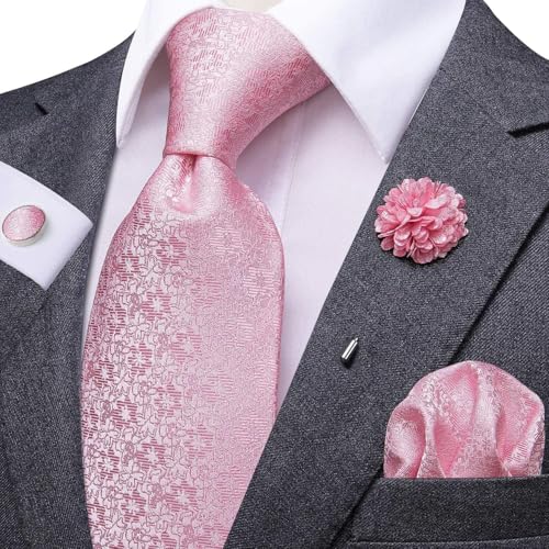 Image of Dubulle Mens Tie and Lapel Pin Paisley Striped Floral Necktie for Men Pocket Square Cufflinks 4PCS Set Wedding Party