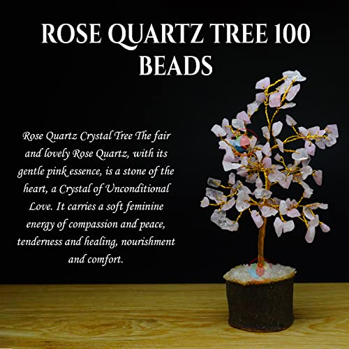 Image of REMEDYWALA Charged Energized Rose Quartz Crystal Tree for Reiki Healing, Rose Quartz Stone Tree Showpiece for Good Luck Home Decor, 100 Beads