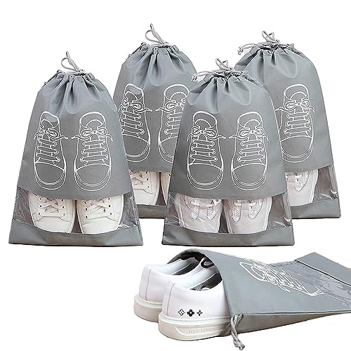 Zollyss Non-Woven Shoe Bags Pouches Travel Cover for Shoe Storage & Travelling Drawstring Bags Dust Cover, Grey (Pack of 5) (Grey, Pack of 10)
