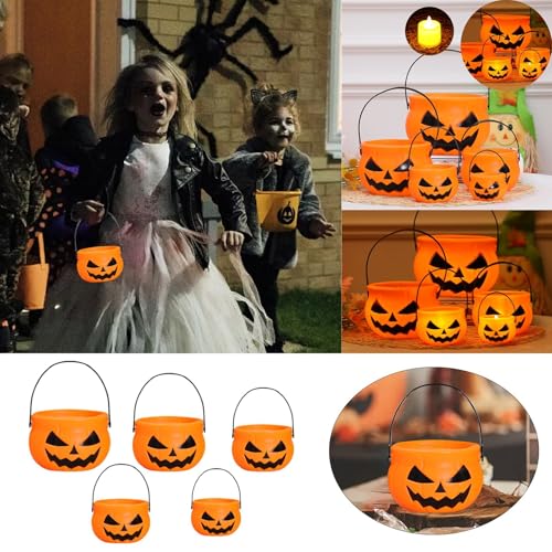 Plastic Pumpkin Bucket, 5 Pieces Firm Reusable Wide Opening Halloween Theme Candy Jars with Handle,Multiple Purposes Lightweight Large Caliber Pumpkin Bucket for Party Desktop Decoration Storage - image 4