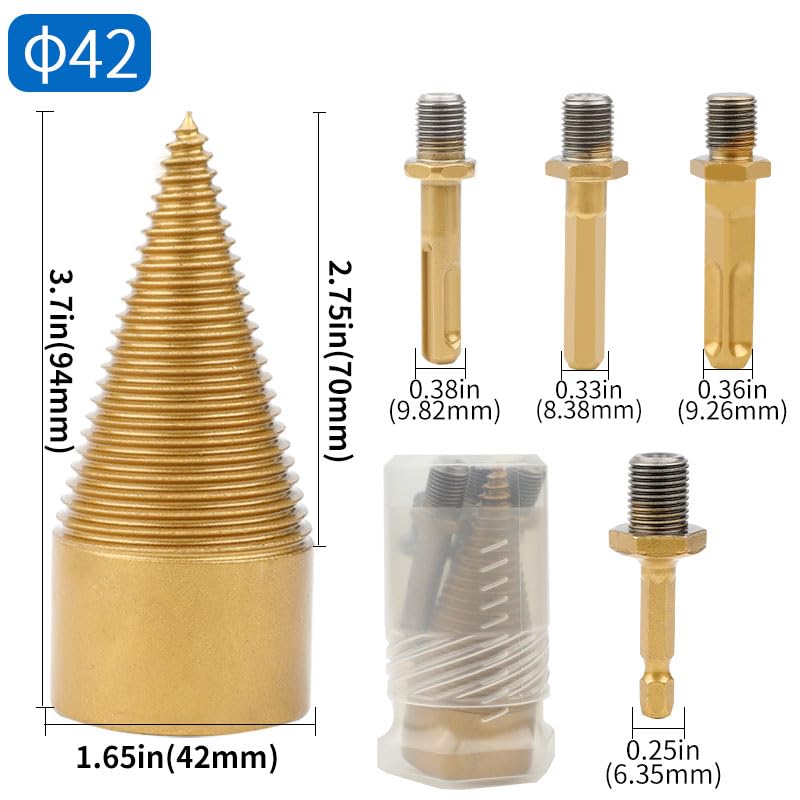 Miniatura 2 de SASOPOW Divisor de troncos, 5 piezas de broca removibles de madera para leñar, brocas eléctricas resistentes, atornillador de cono hexagonal,