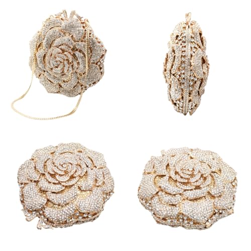 Image of RomanticDesign Women Round Rose Flower Rhinestone Clutch Bag Elegant Crystal Bride Purse for Evening Party Prom Wedding