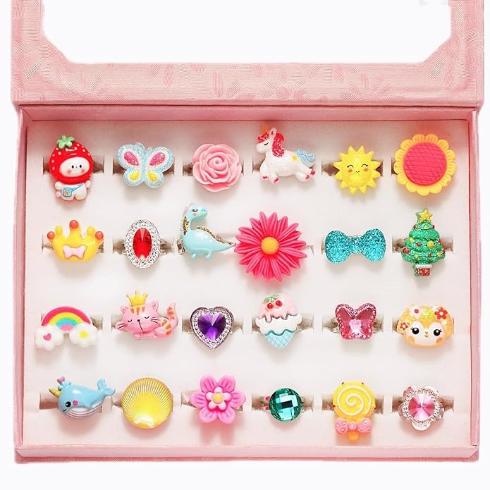 GRACIOUS MART 24 Pcs Little Girl Jewel Rings Set, Adjustable Rings For 3 To 12 Years Old Girls, Girl Pretend Play and Dress Up Rings (PATTERN 1) GRACIOUS MART 24 Pcs Little Girl Jewel Rings Set, Adjustable Rings For 3 To 12 Years Old Girls, Girl Pretend Play and Dress Up Rings (PATTERN 1)