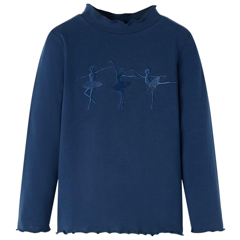 Vidaxl Girls Navy Blue Kids' T-Shirt With Long Sleeves Tee Tops Ballerina Design 116