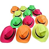 Ifavor123 Pack of 12 Bright Neon Color Plastic Gangster Hats – Themed Party Fedora Hat Accessor