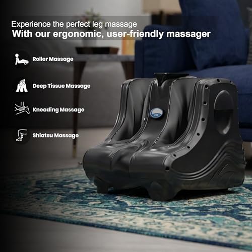 Image of AROGYA Foot, Calf & Leg Massager For Pain Relief, 3 Modes Kneading or Rolling Massage with Vibration & Heat Therapy For Pain Relief & Relaxation Improved Blood Circulation Automatic Massager (Black) (1 Year On-Site Warranty)