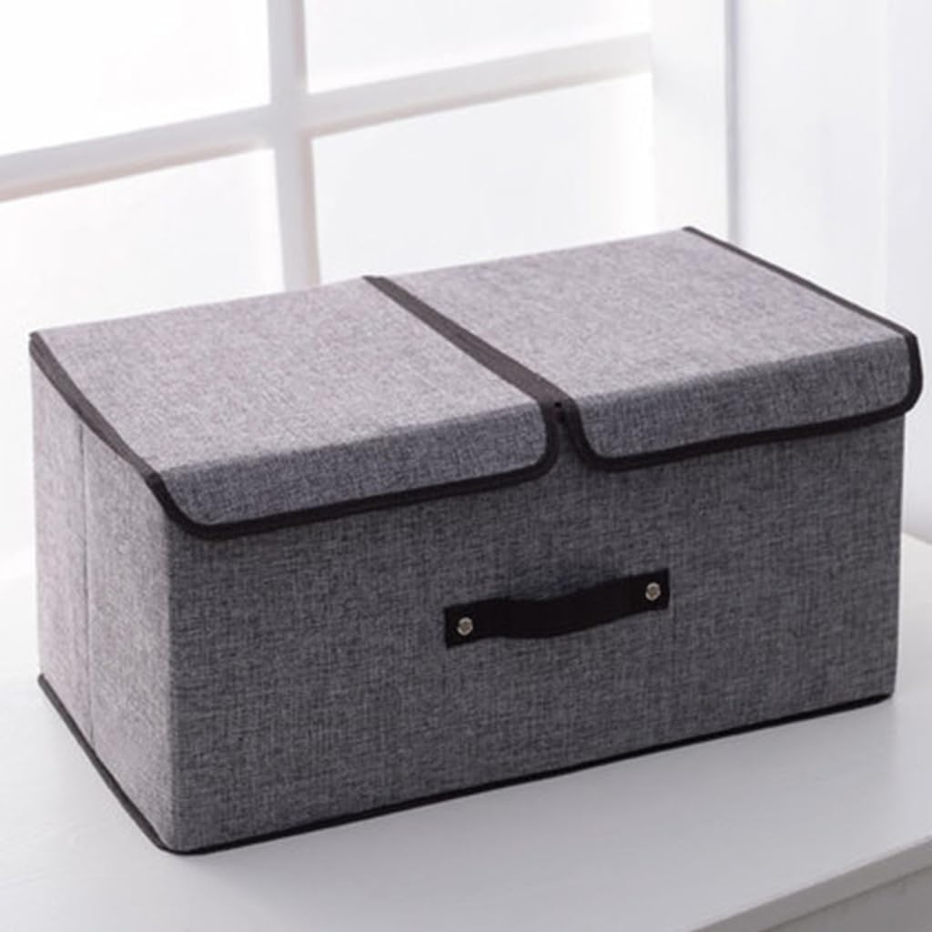 Foldable Cotton Linen Storage Box Convenient Double Lid Underwear Organizer Clothing Container for Home Organization