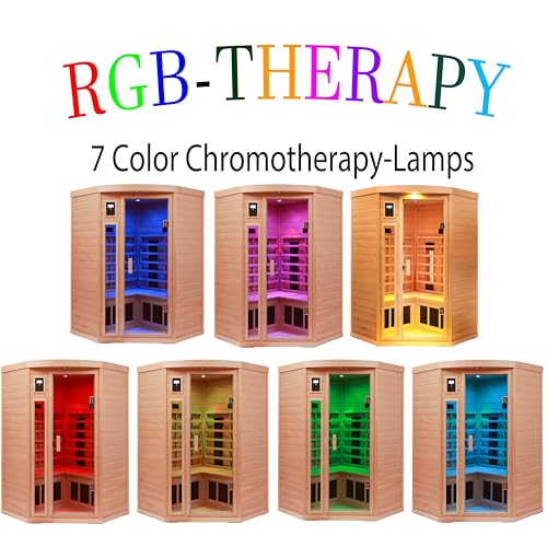 Ceramic Infrared Sauna 2-3 Person Infrared Saunas for Home Low EMF Indoor Home Sauna Spa Hemlock Wooden Corner Sauna Room with Bluetooth Speakers, LED Reading Lamps, Chromotherapy Lights - Image 5