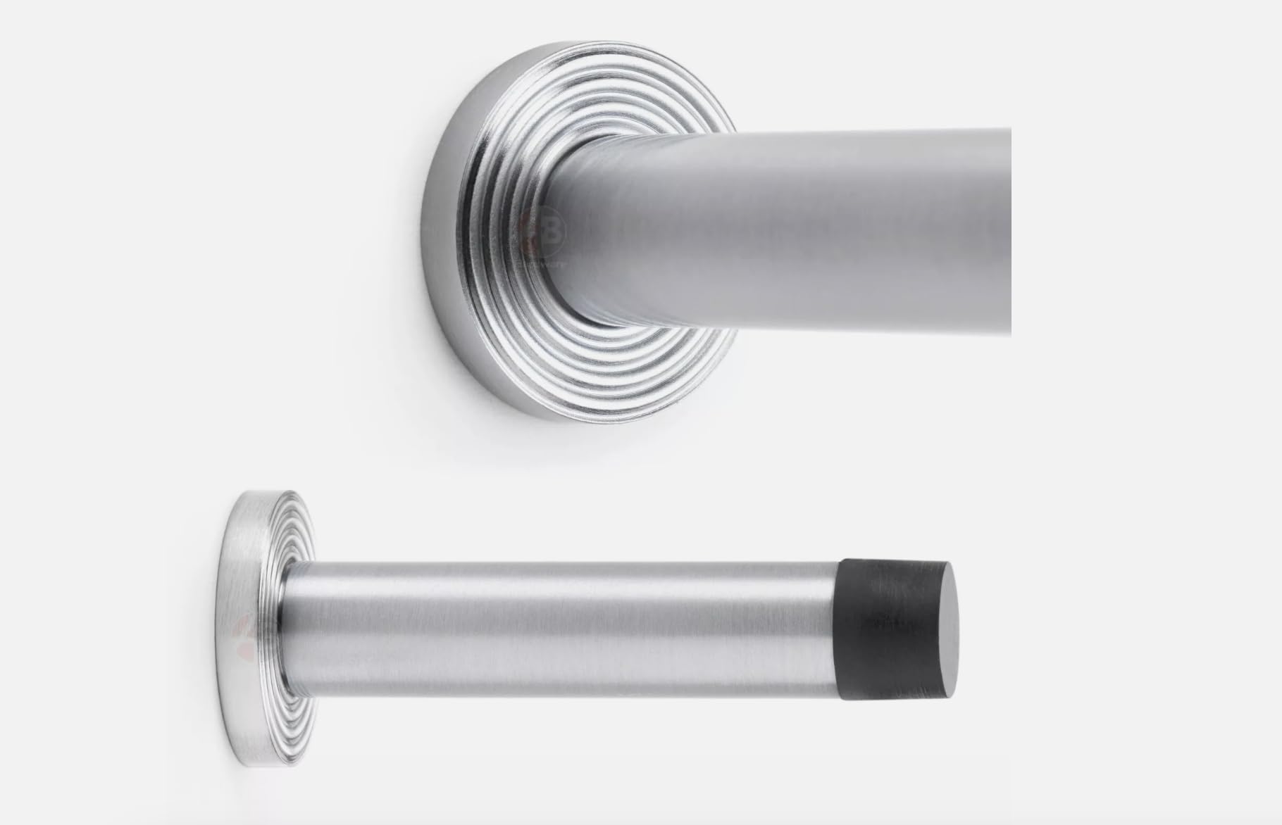 Plain Satin Chrome Cylinder Projected Door Stop on Reeded Backplate Solid AB Hardware