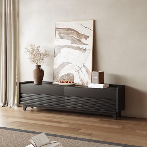 Image of POVISON Fully-Assembled Mid Century Modern TV Stand with Legs, 78.74 inch Wood Media Console with Adjustable LED Light, Entertainment Center with Storage for Living Room