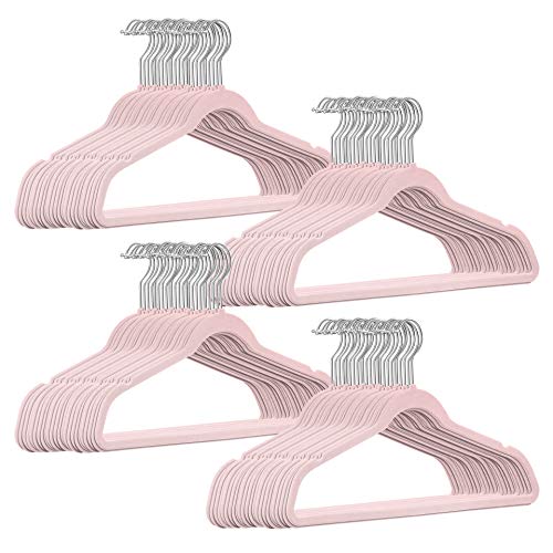 100 Stück hochwertige Samt Kleiderbügel in der Farbe Rosa mit Silber Haken/Anti-Rutsch/von StickandShine