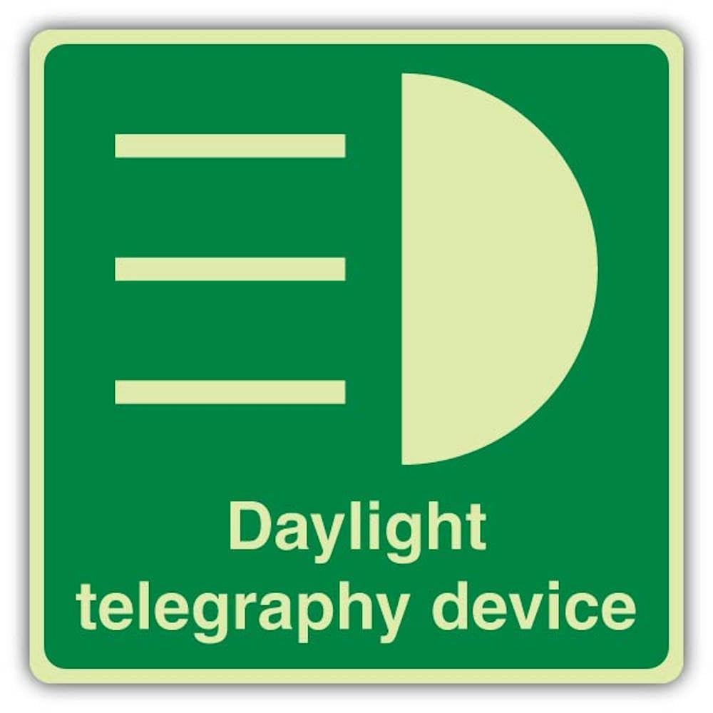 V Safety - Señal de telegrafía que brilla en la oscuridad, 450 x 450 mm, hecha de plástico rígido de doble brillo, señalización de seguridad marina, fabricado en Gran Bretaña