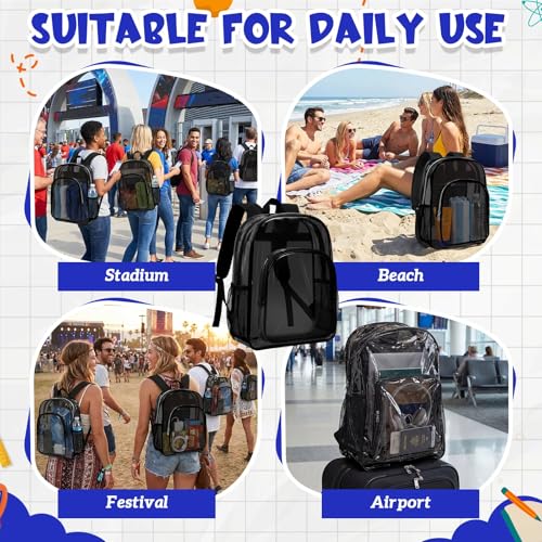 Image of Amylove 1 Pcs Black Clear Backpack Heavy Duty PVC Transparent Backpack Bookbag for College Workplace Security