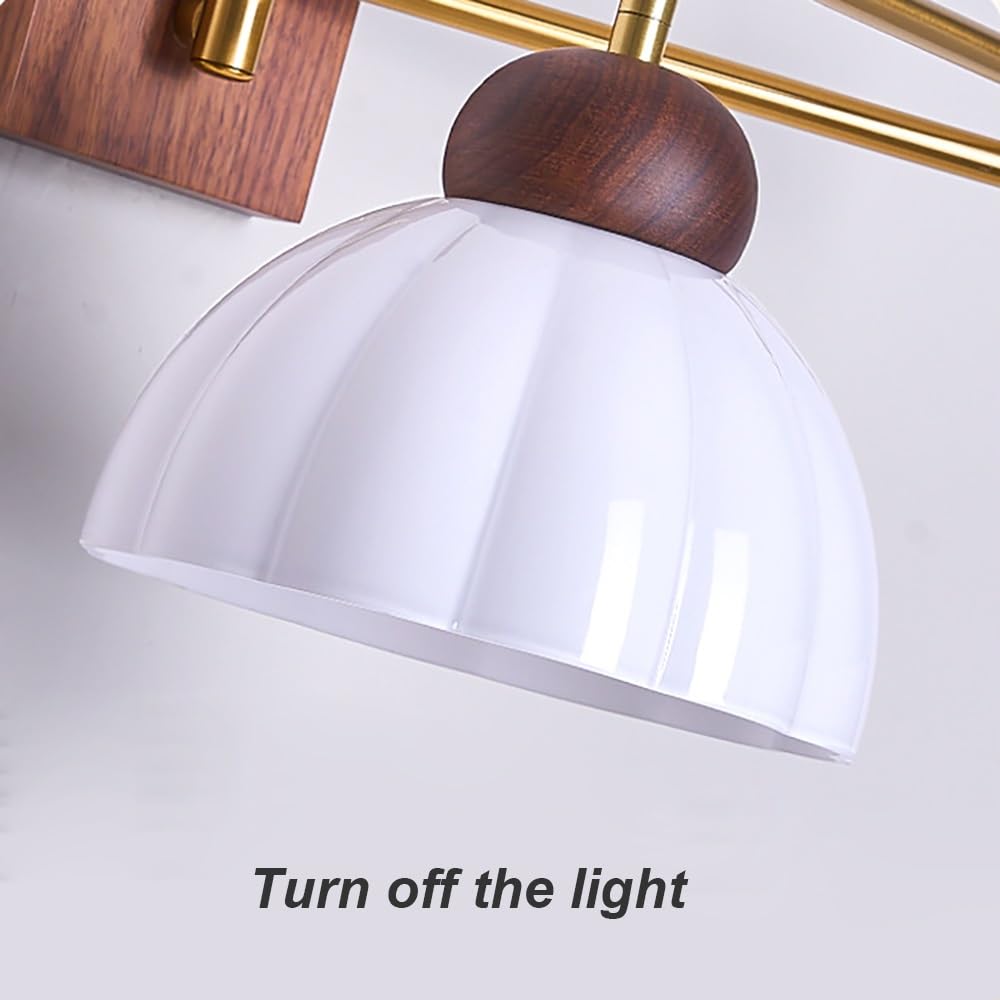Lampy Ścienna Ramię Obrotowe Vintage Szklana Kopuła, Kinkiet Podstawa Drewno Styl Rustykalny Regulowany Oświetlenie Ścienne Sypialnia(18cm/7.08in)