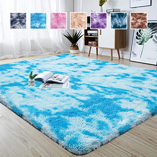 Junovo Modern Abstract Shaggy Area Rugs Fluffy Soft Bedroom Rug for Kids Nursery