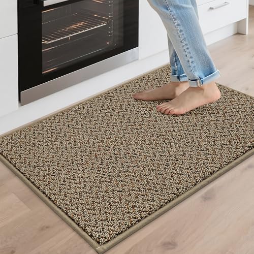 COSY HOMEER Kitchen Rugs 20"x32" Non-Slip Kitchen Mats for Floor Absorbent Stain Resistant Kitchen Floor Mat Machine Washable Rugs for Kitchen,Hallway,Sink,Taupe Taupe 20inX32in