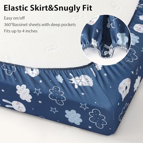 Image of Baby Bedside Bassinet Sheets Fitted, 33 inchx20 inch Compatible with Baby Delight Dream On Me & Most Rectangle Bedside Sleeper Bassinet Mattresses, Super Soft Microfiber Blue Cloud Animal