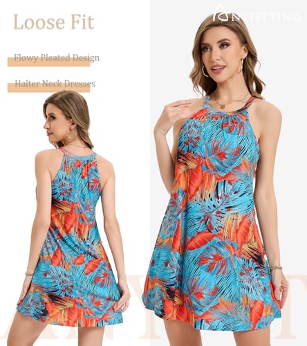 Image of ANYFITTING Summer Dress with Built in Bra Casual Beach Sundress Flowy Halter Mini Short Dresses for Women 2026