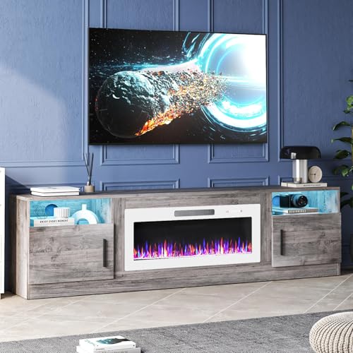 Tavata 80" Fireplace TV Stand, Modern LED Light Entertainment Center