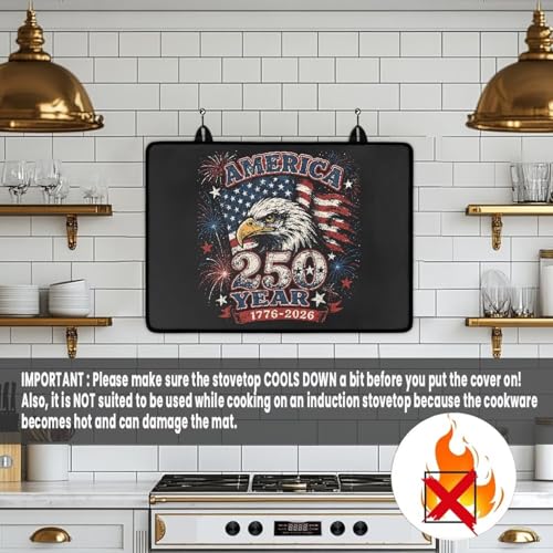 Image of Patriotic Electric Stove Top Cover, 4th of July Stove Cover for Glass Top Electric Stove,Astrology Heat Resistant Flat Top Stove Mat Countertop Protector, American Flag 250 Years