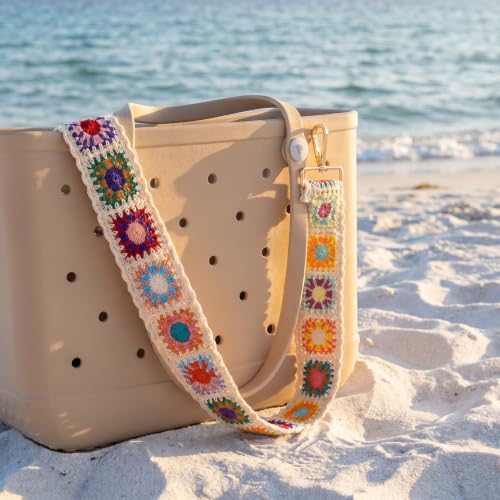 Image of Wide Purse straps Crochet Flower replacement crossbody for Handbag Adjustable Embroidery Knit Guitar Shoulder strap