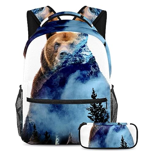 Lot de 2 sacs à dos ours avec trousse multicolore pour la rentrée scolaire des enfants