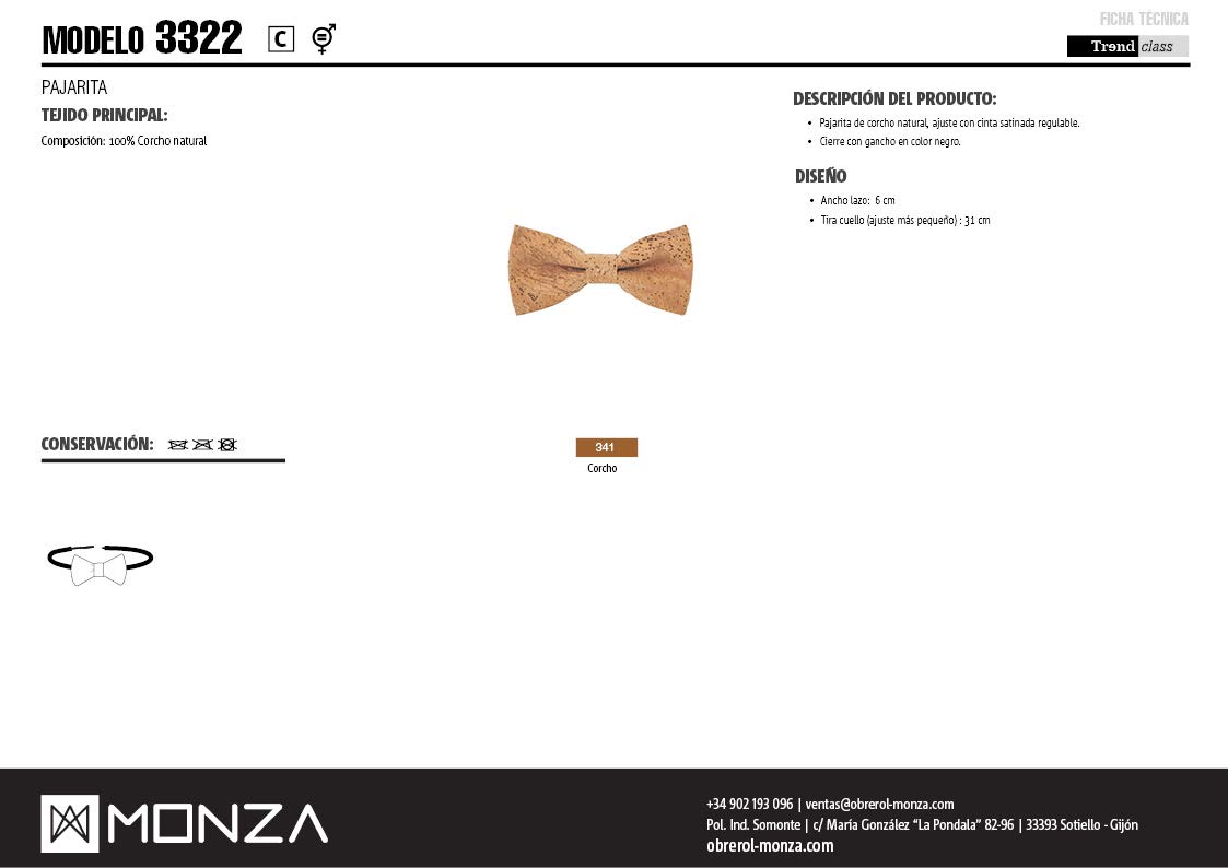 Pajarita Corcho Unisex Ajustable. Ropa Camarero/Hosteleria. Ref: 3322