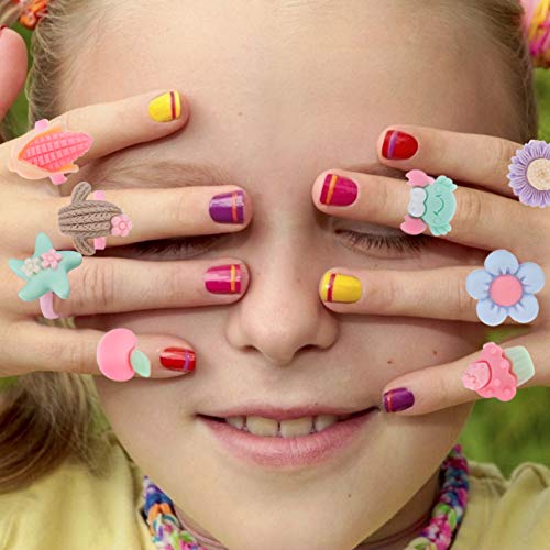 Beupy 36 Pieces Girls Kids Jewelry Rings Set With Box Adjustable Little Toddler Girl Cute Fruit Finger Rings Adjustable Pretend Play Toys Teen Jewelry Making Kit Party Favors Gifts #TOP5