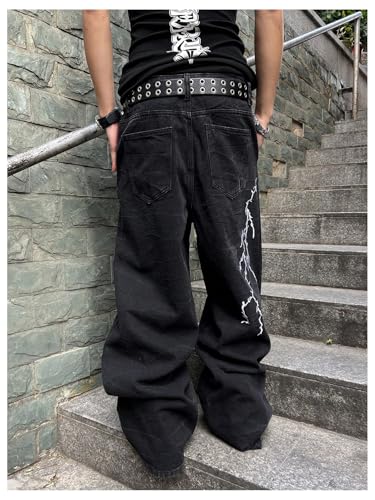 SHENHE Men's Goth Baggy Jeans Y2k Wide Leg Low Rise Hip Hop Punk Jeans Denim Pants Streetwear3
