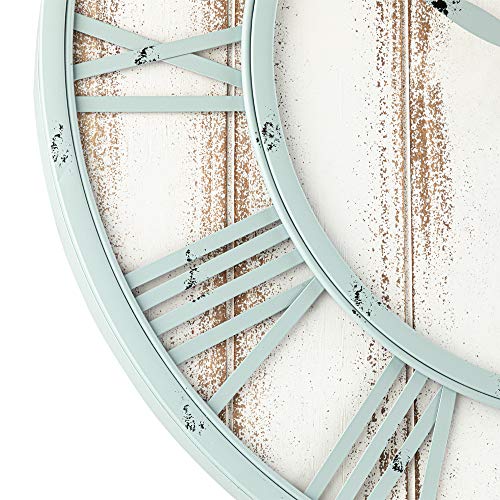 Oldtown Farmhouse Metal & Solid Wood Noiseless Wall Clock (Mint White, 18-Inch) #TOP1