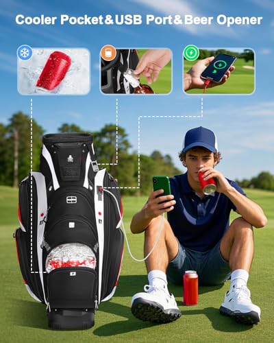 Vancropak Golf Cart Bag, Golf Gifts for Men with 15 Way Divider Top, USB Charging Port, Waterproof Protective Rain Cover, Shoe Compartment, Cooler Pocket, Tracker Slot, Umbrella Holder, Golfer Gifts - Image 6