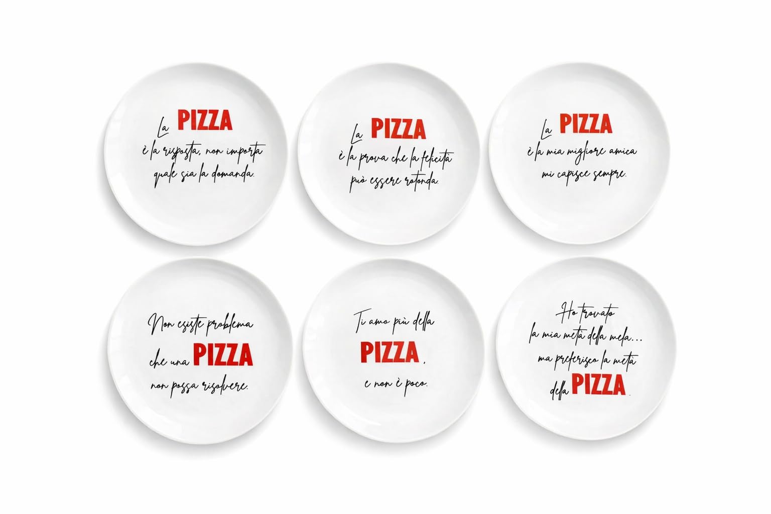 Home Tresor Set 6 Piatti per Pizza Grandi in Porcellana Decorati con Scritte, Piatti Portapizza Rotondi 31 cm Resistenti e Adatti a Microonde e Lavastoviglie Mod. PIZZA Mood