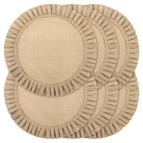 Aneco 6 Pack 15 Inch Round Burlap Placemats Braided Jute Placemats with Ruffle Edge Heat Resistant Reusable Brown Table Mats for Weddings Parties Holidays Dining Table Aneco 6 Pack 15 Inch Round Burlap Placemats Braided Jute Placemats with Ruffle Edge Heat Resistant Reusable Brown Table Mats for Weddings Parties Holidays Dining Table